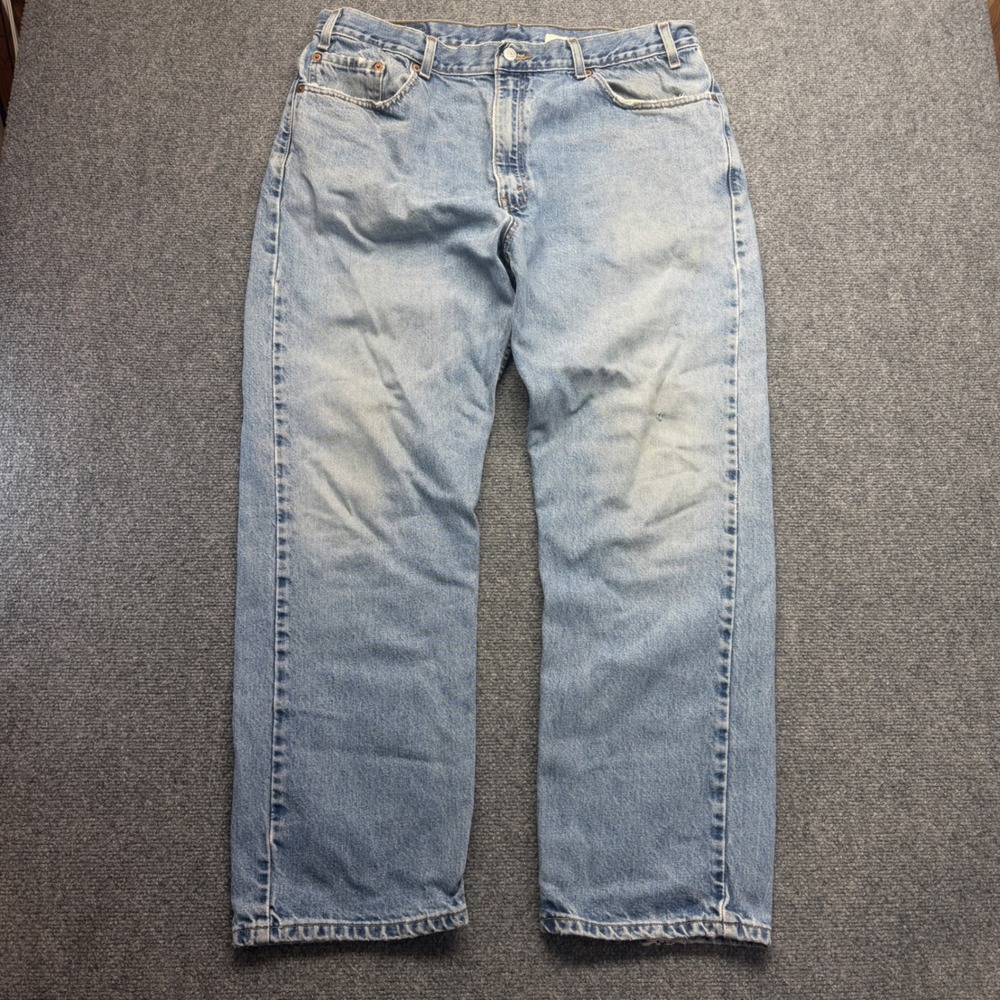 Levis 505 Regular Fit Baggy Leg Jeans Mens W40 L30 Light Wash Blue Denim VTG